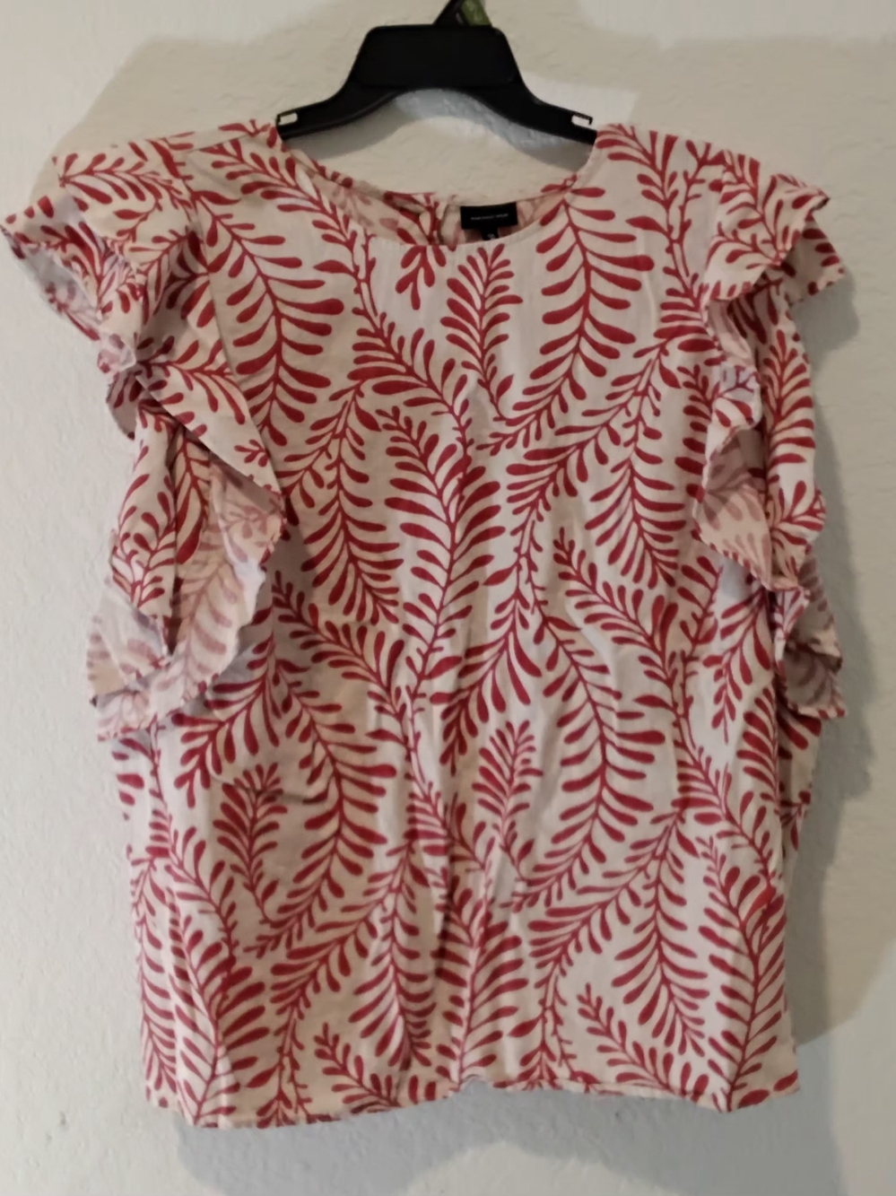 Who What Wear Women’s Plus 4X White/Red Floral Cold Shoulder Ruffle Blouse Linen